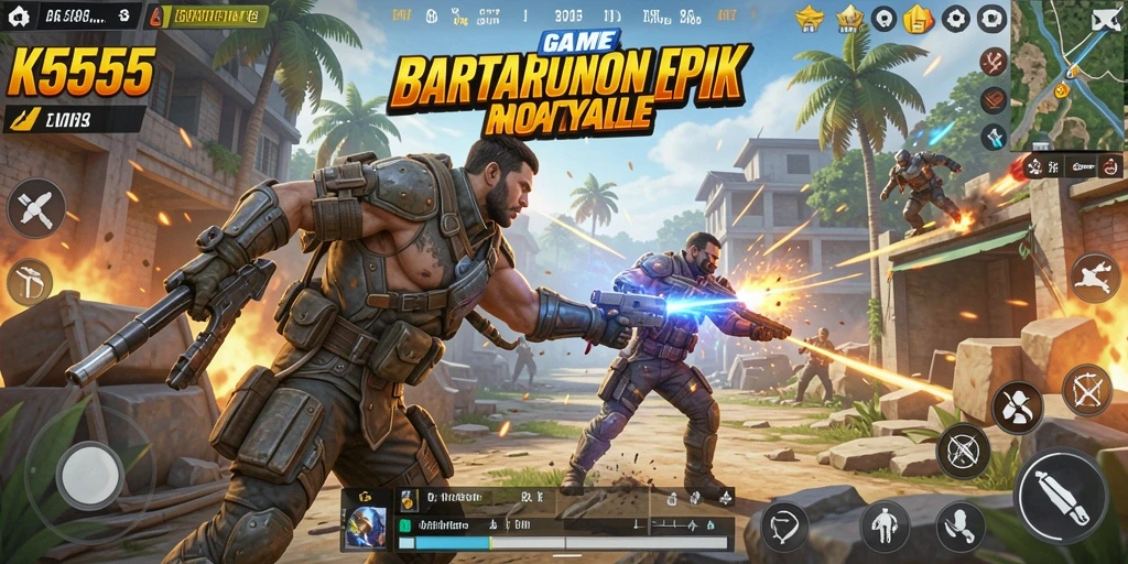 Tampilan seru gameplay K5555 dalam pertempuran Battle Royale.