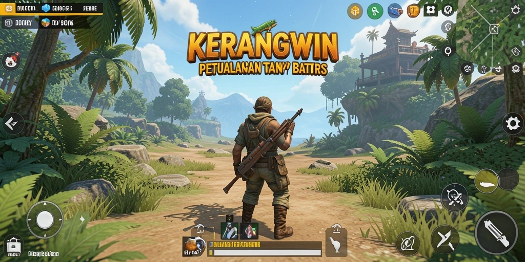 Screenshot gameplay KERANGWIN menampilkan petualangan dalam dunia terbuka yang luas.