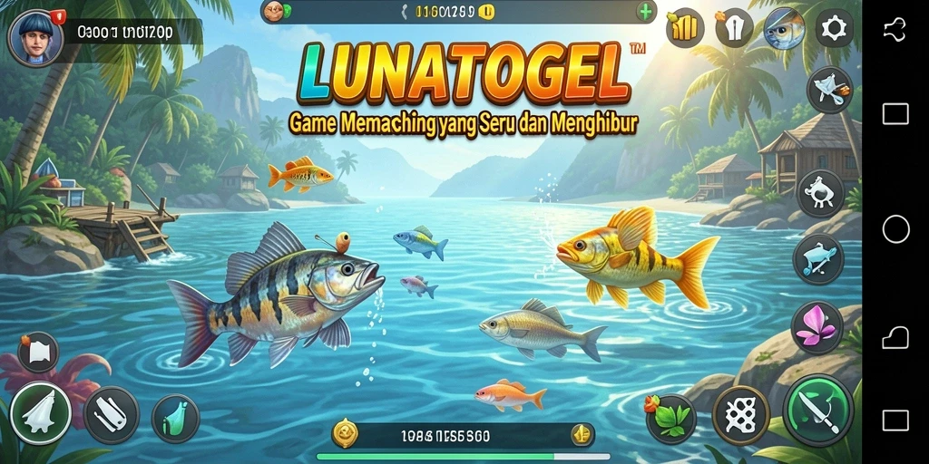 Tampilan gameplay seru memancing ikan di LUNATOGEL.